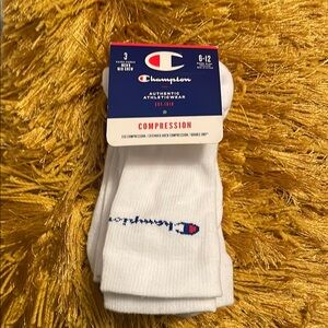Champion Men’s 3 Pack White Athletic Compression Socks Crew Length